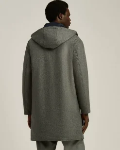 LONG OVERCOAT WITH HOOD IN PURE VIRGIN WOOL GREY