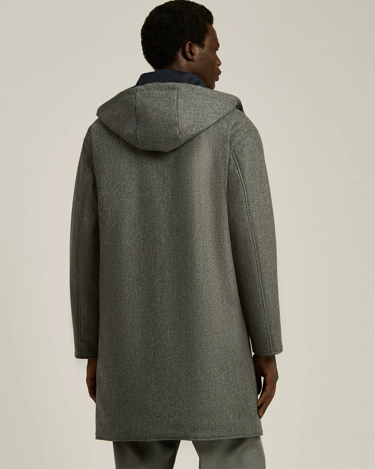 LONG OVERCOAT WITH HOOD IN PURE VIRGIN WOOL GREY