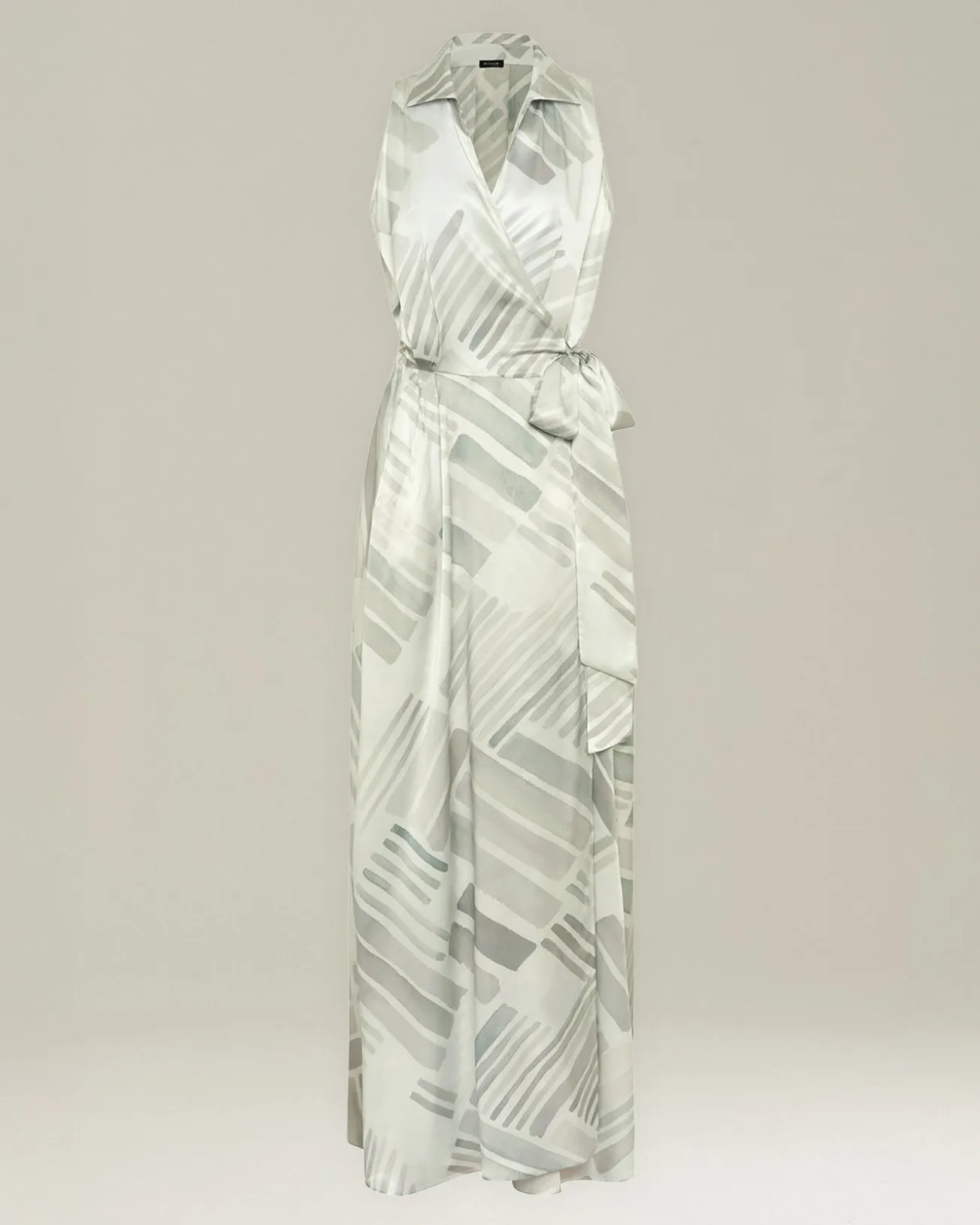 LONG SILK DRESS WITH ETHNIC BRUSH PATTERN