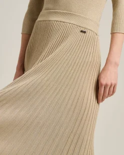 LONG SKIRT IN WOOL LAMÉ BEIGE WITH PLEATS