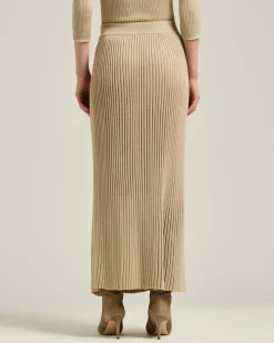 LONG SKIRT IN WOOL LAMÉ BEIGE WITH PLEATS