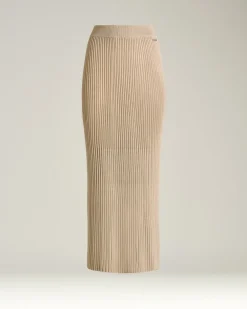LONG SKIRT IN WOOL LAMÉ BEIGE WITH PLEATS