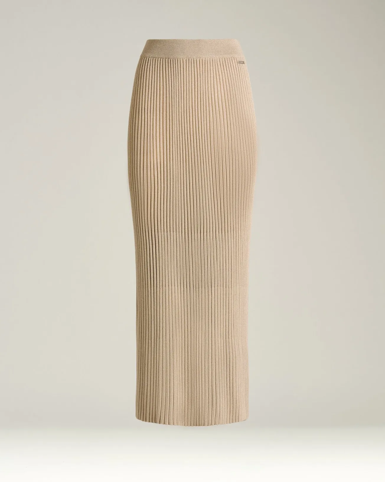 LONG SKIRT IN WOOL LAMÉ BEIGE WITH PLEATS