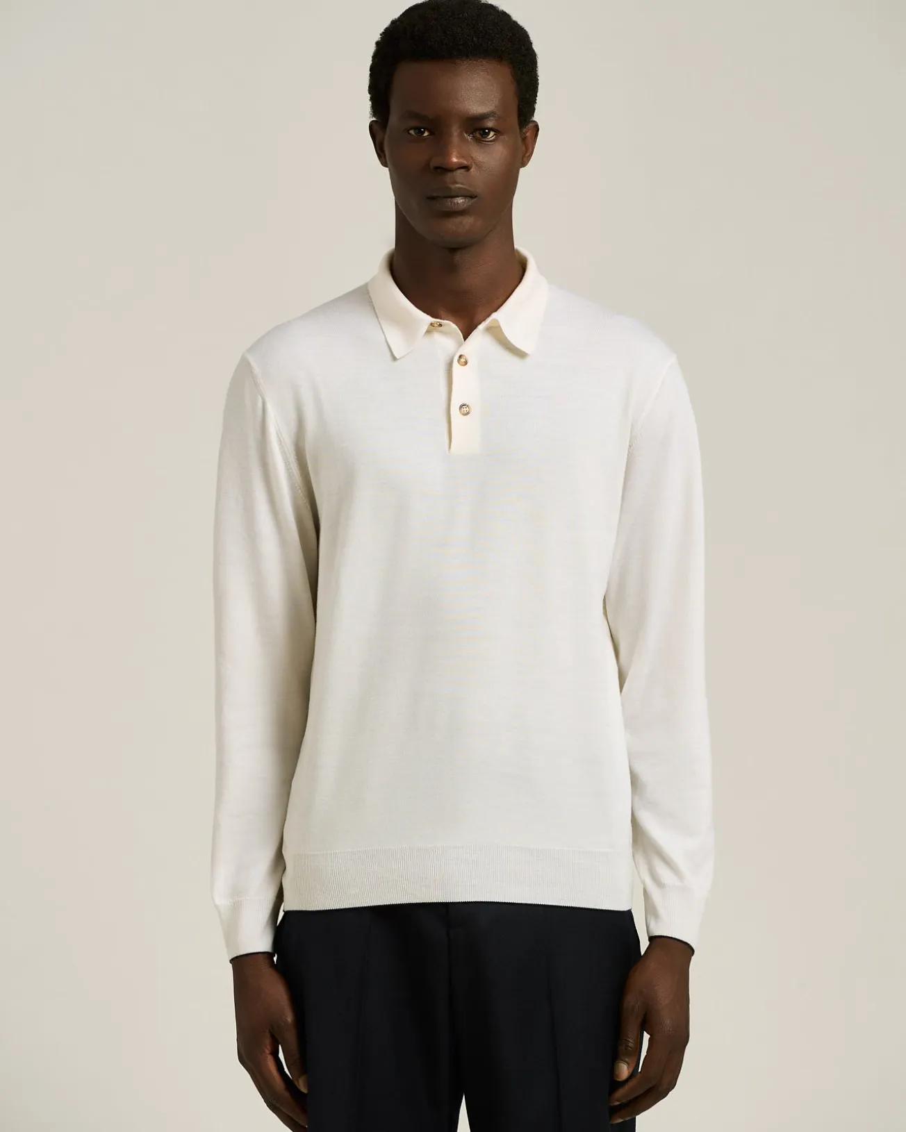 LONG SLEEVE POLO IN PURE VIRGIN WOOL WHITE
