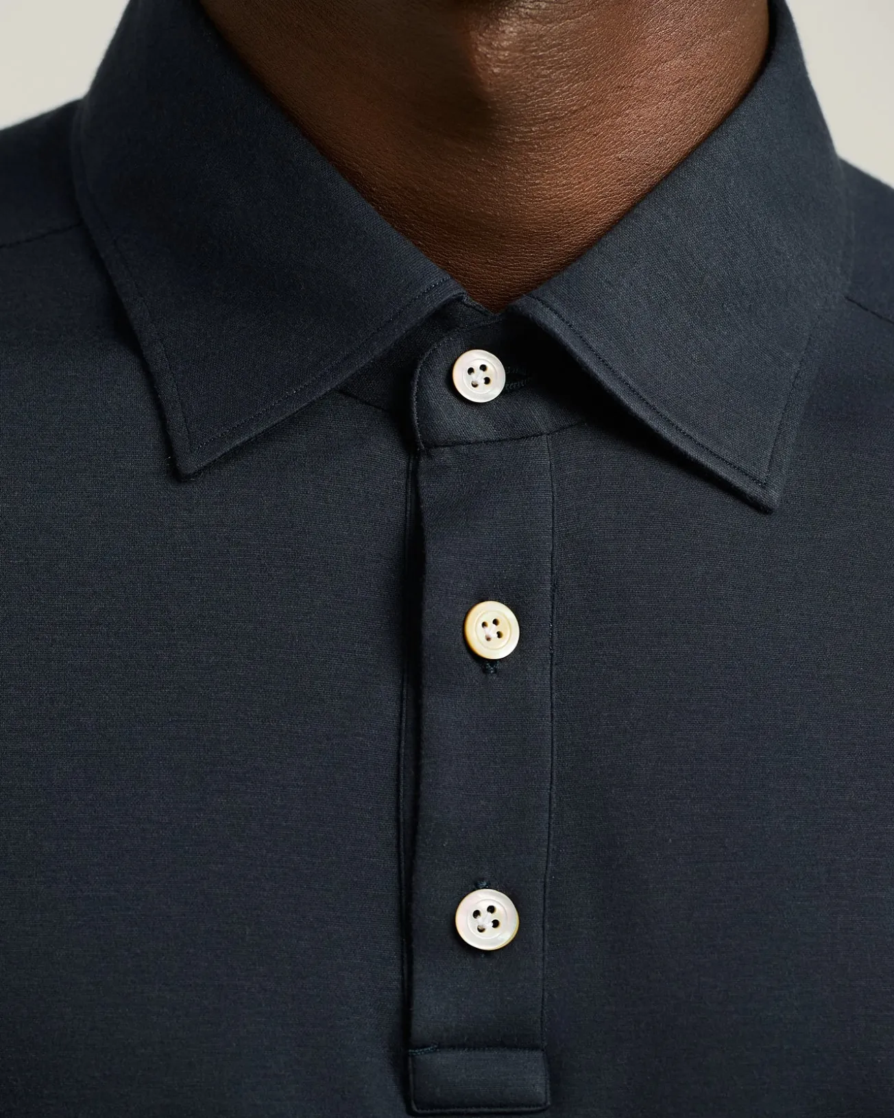 LONG-SLEEVE 'POSITANO' POLO IN NAVY COTTON JERSEY