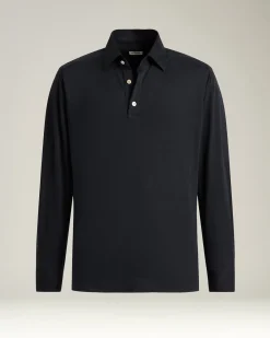 LONG-SLEEVE 'POSITANO' POLO IN NAVY COTTON JERSEY