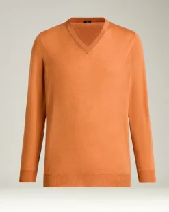 MANGO ORANGE V-NECK SWEATER IN CASHMERE AND SILK