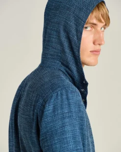 NATURAL FIBER BLEND HOODED BLUE OVERSHIRT
