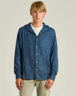 NATURAL FIBER BLEND HOODED BLUE OVERSHIRT