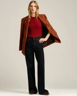 OPENWORK CREW NECK SWEATER IN CASHMERE AND SILK BURGUNDY