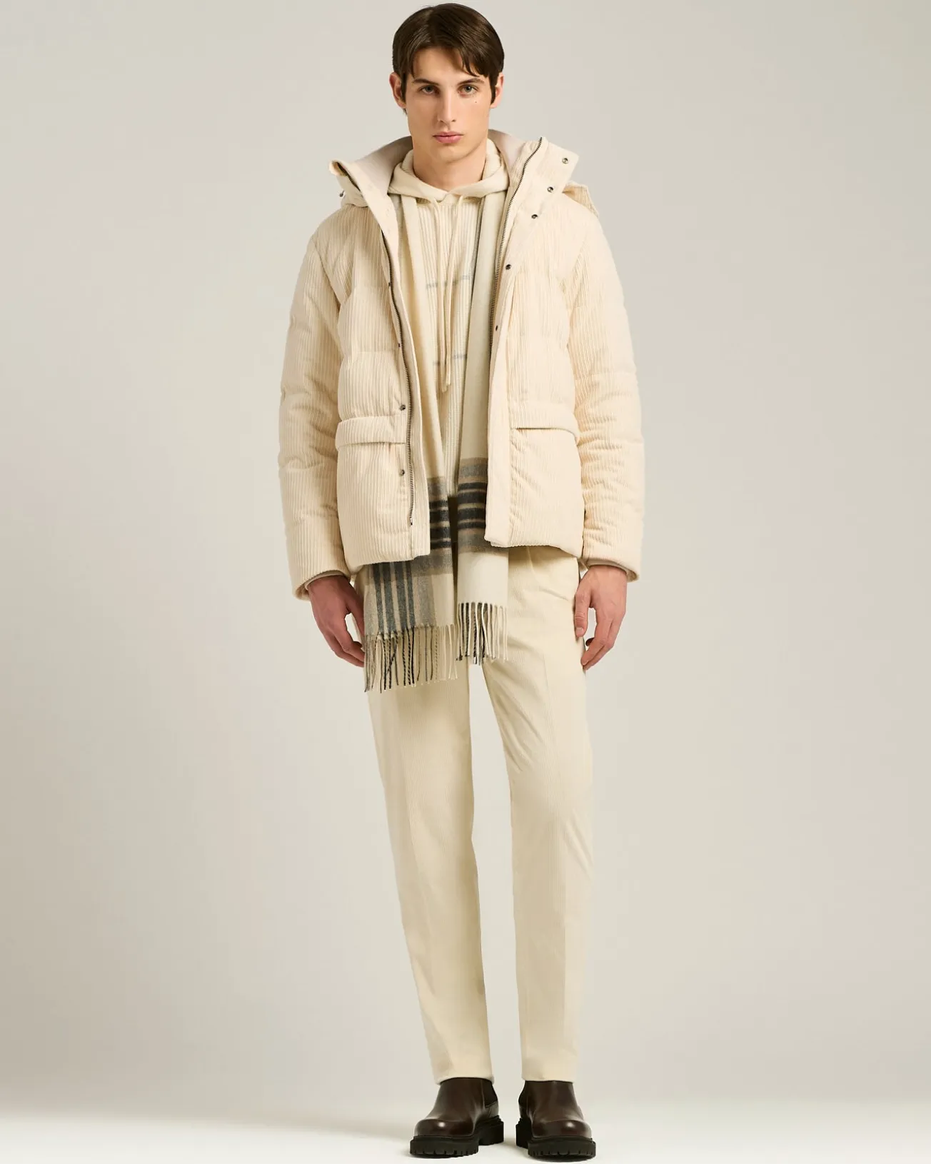 PADDED BOMBER IN IVORY CORDUROY