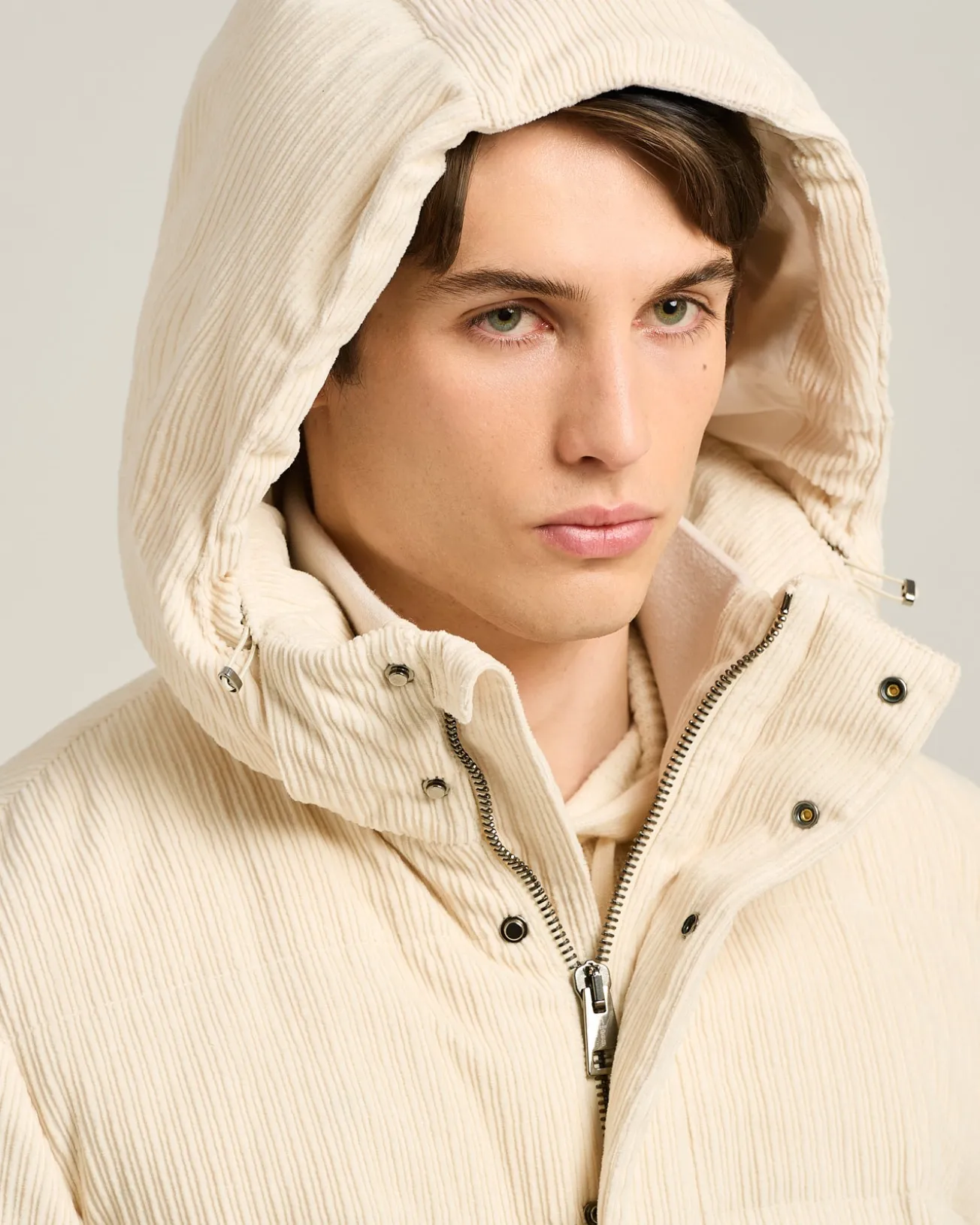 PADDED BOMBER IN IVORY CORDUROY