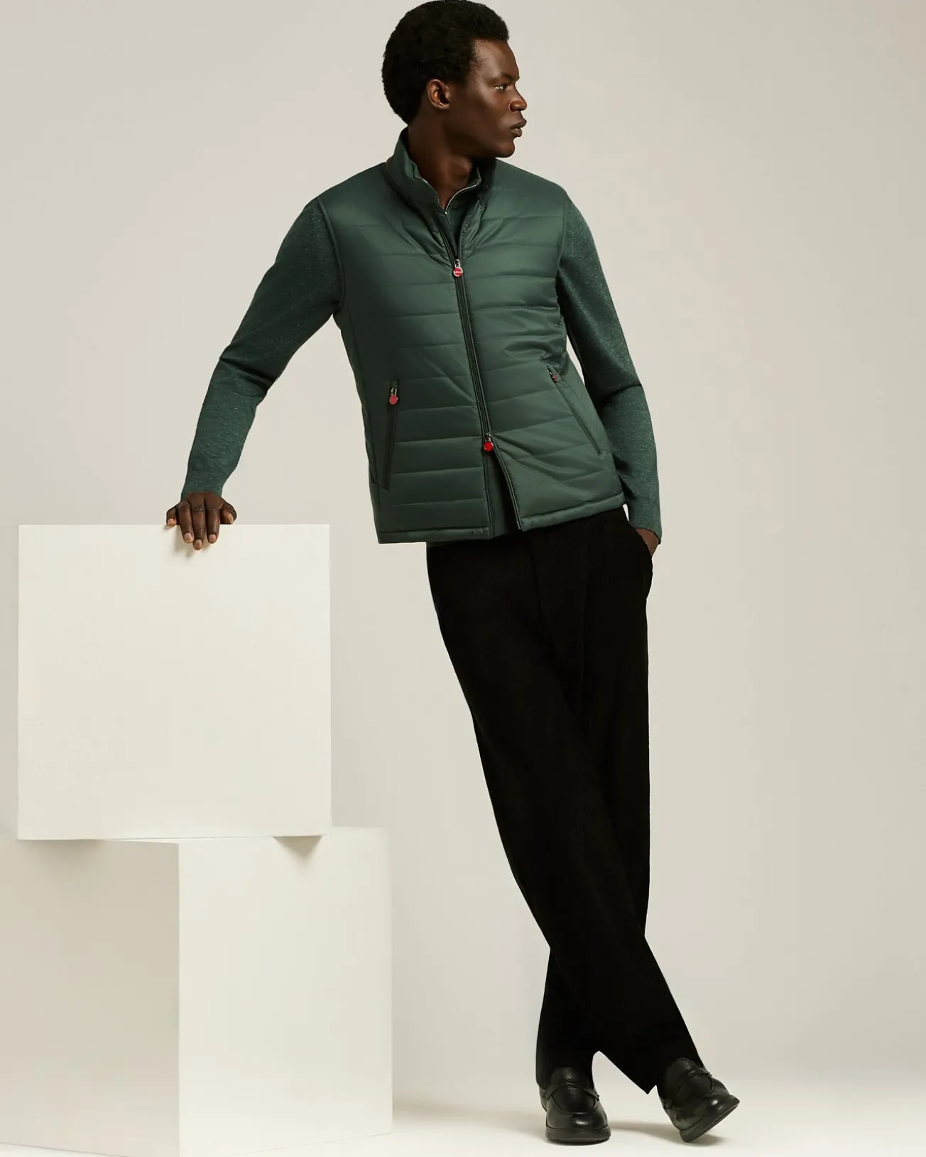 PADDED GILET IN DARK GREEN TECHNICAL FABRIC