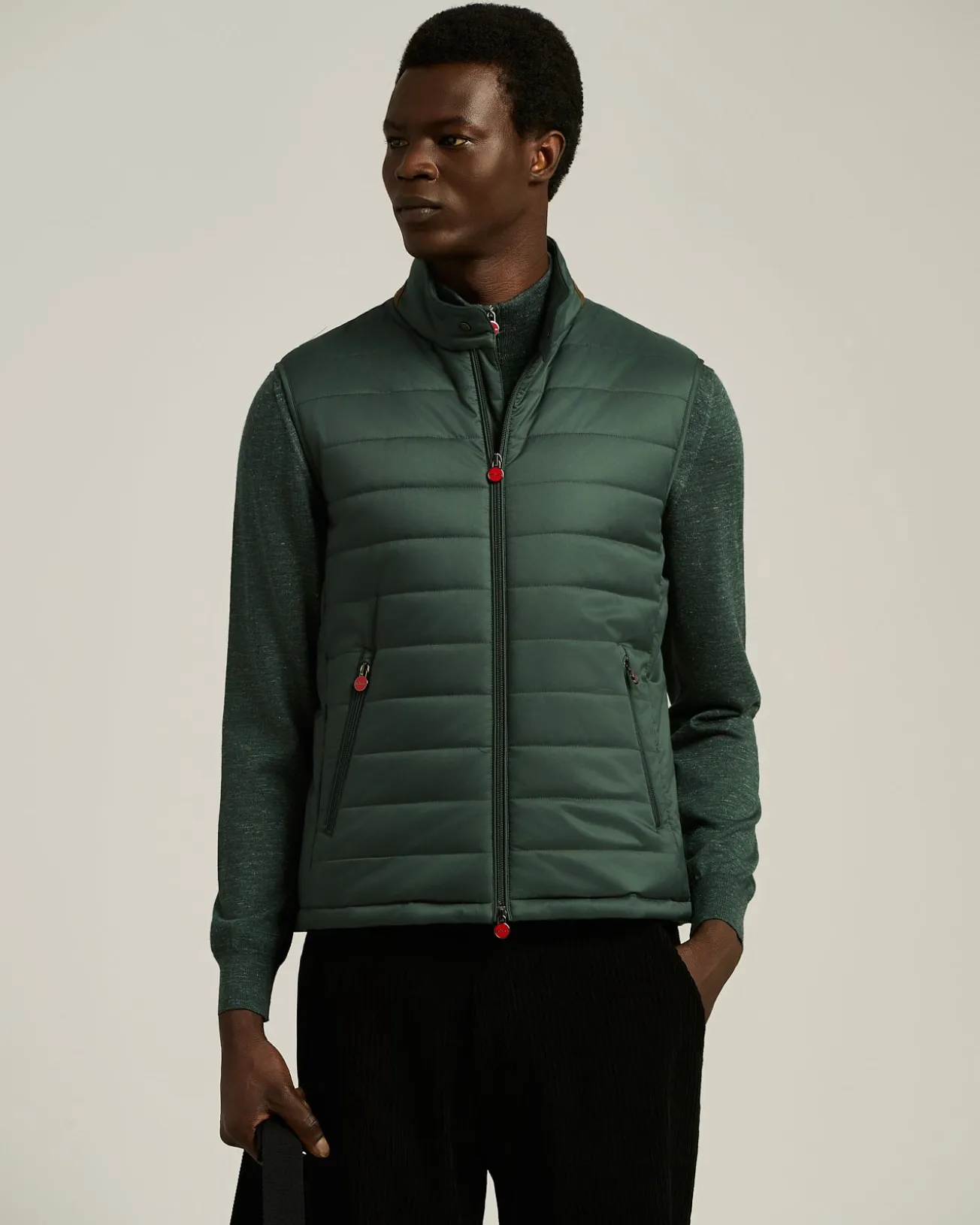 PADDED GILET IN DARK GREEN TECHNICAL FABRIC