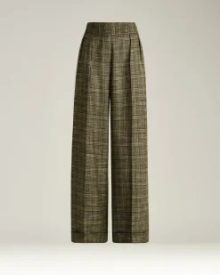 PALAZZO TROUSERS IN PURE VISCOSE GREEN CHECKED