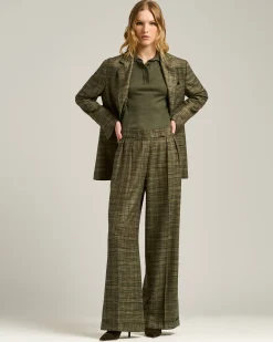 PALAZZO TROUSERS IN PURE VISCOSE GREEN CHECKED