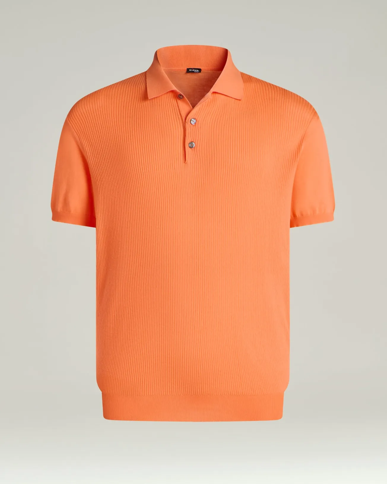 PEACH RIBBED COTTON POLO SHIRT WITH MOTHER OF PEARL DETAILS