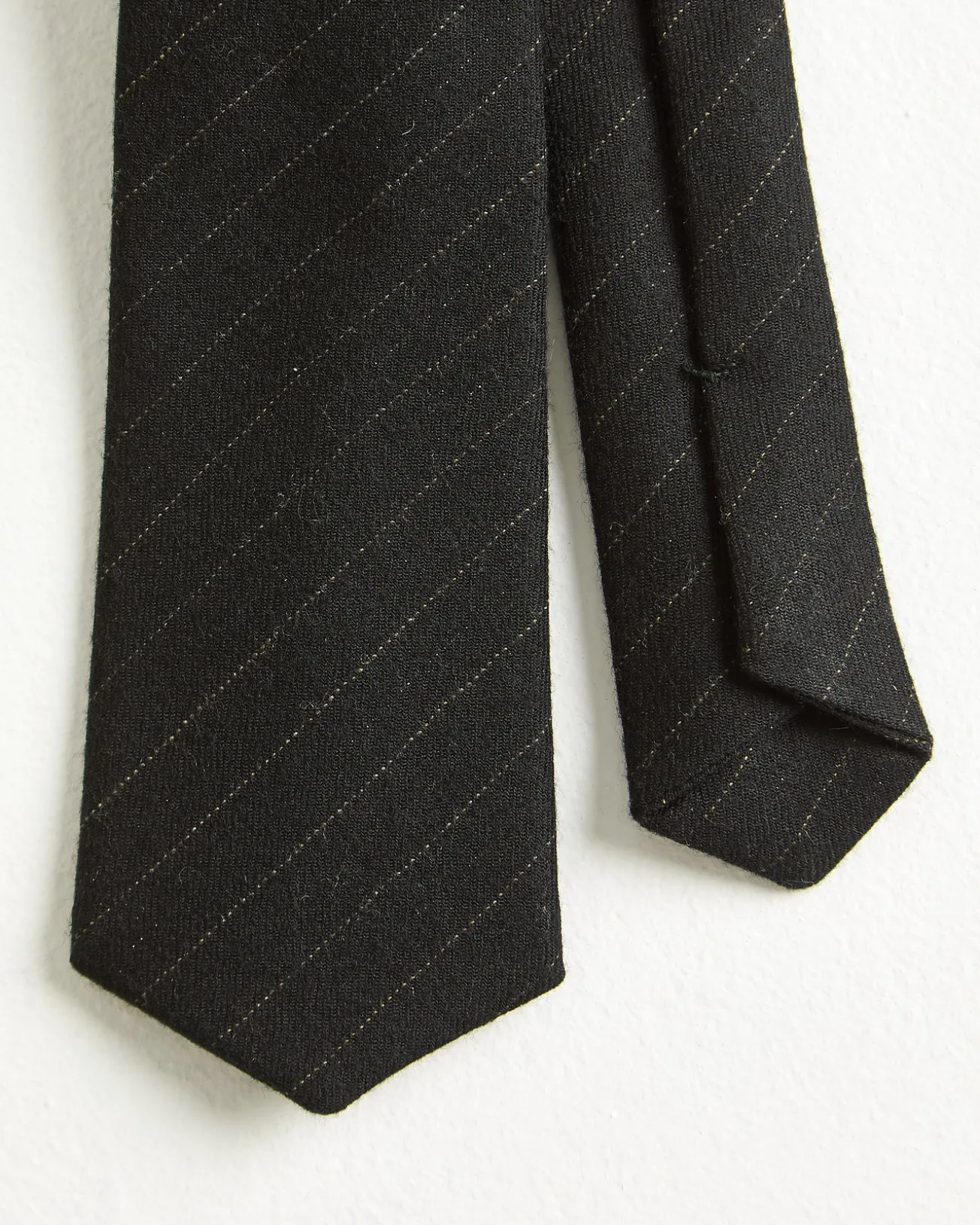 PINSTRIPE TIE IN VIRGIN WOOL DARK GREY WITH WHITE STRIPES