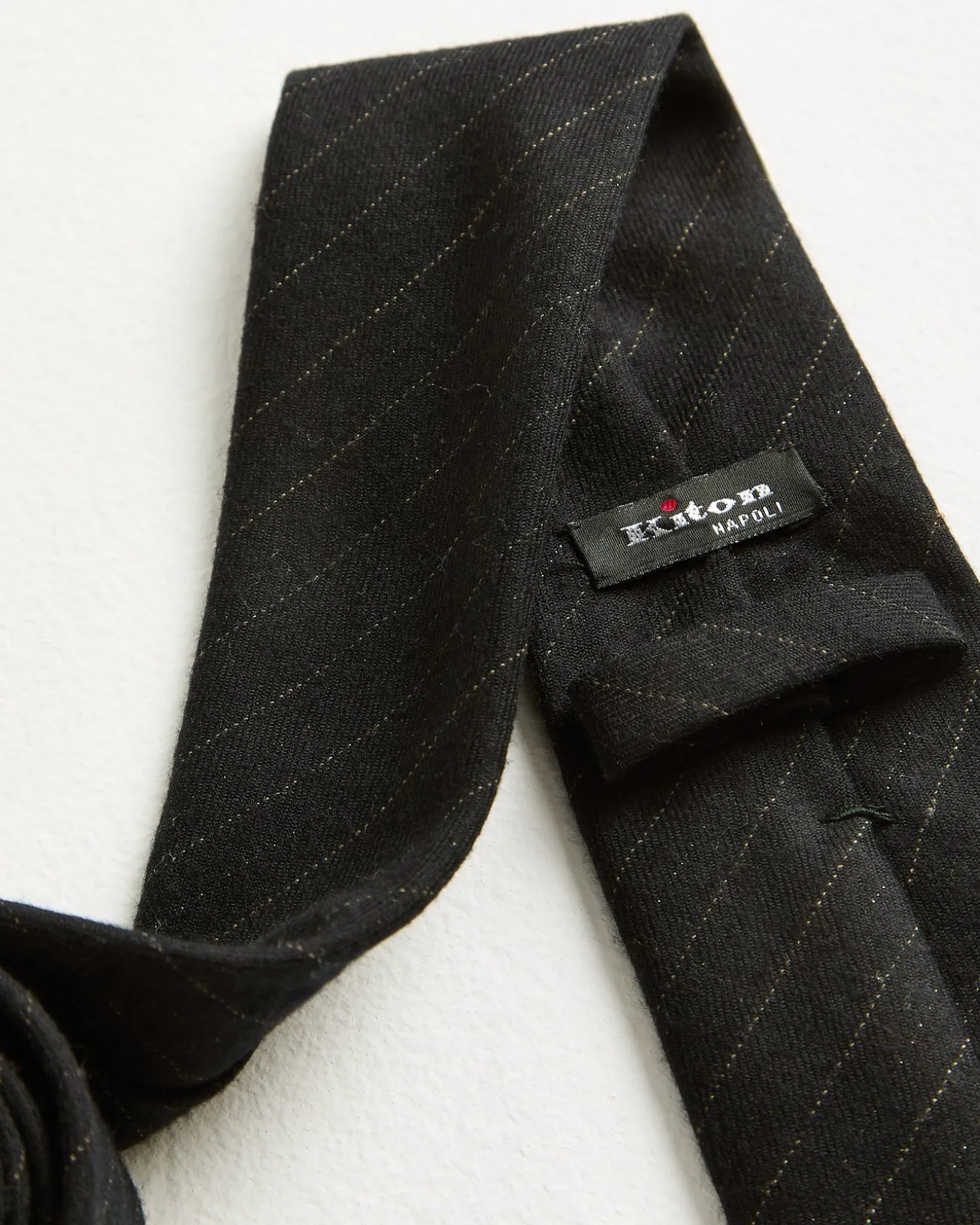 PINSTRIPE TIE IN VIRGIN WOOL DARK GREY WITH WHITE STRIPES