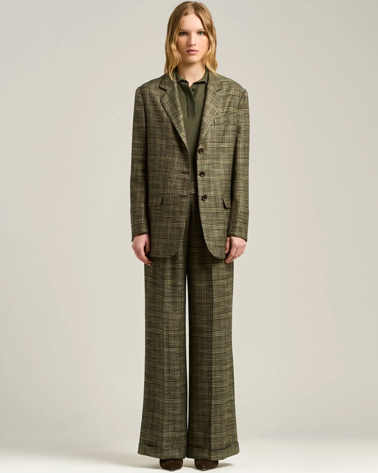 PRINCE OF WALES BLAZER IN VISCOSE GREEN AND BEIGE
