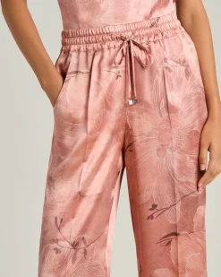 PRINTED PURE SILK TROUSERS IN ROSE