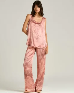 PRINTED PURE SILK TROUSERS IN ROSE