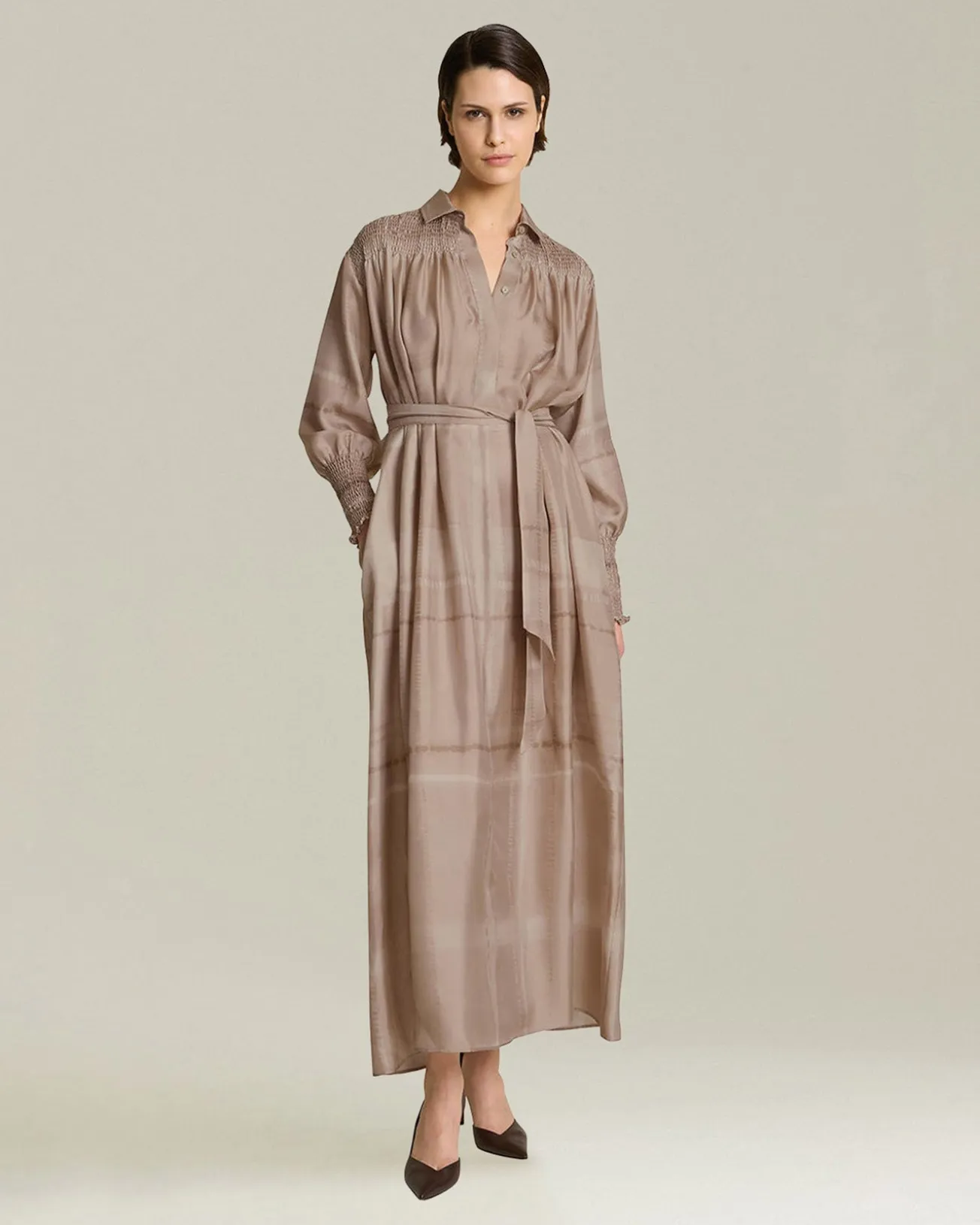 PRINTED SILK CADY SHIRT DRESS