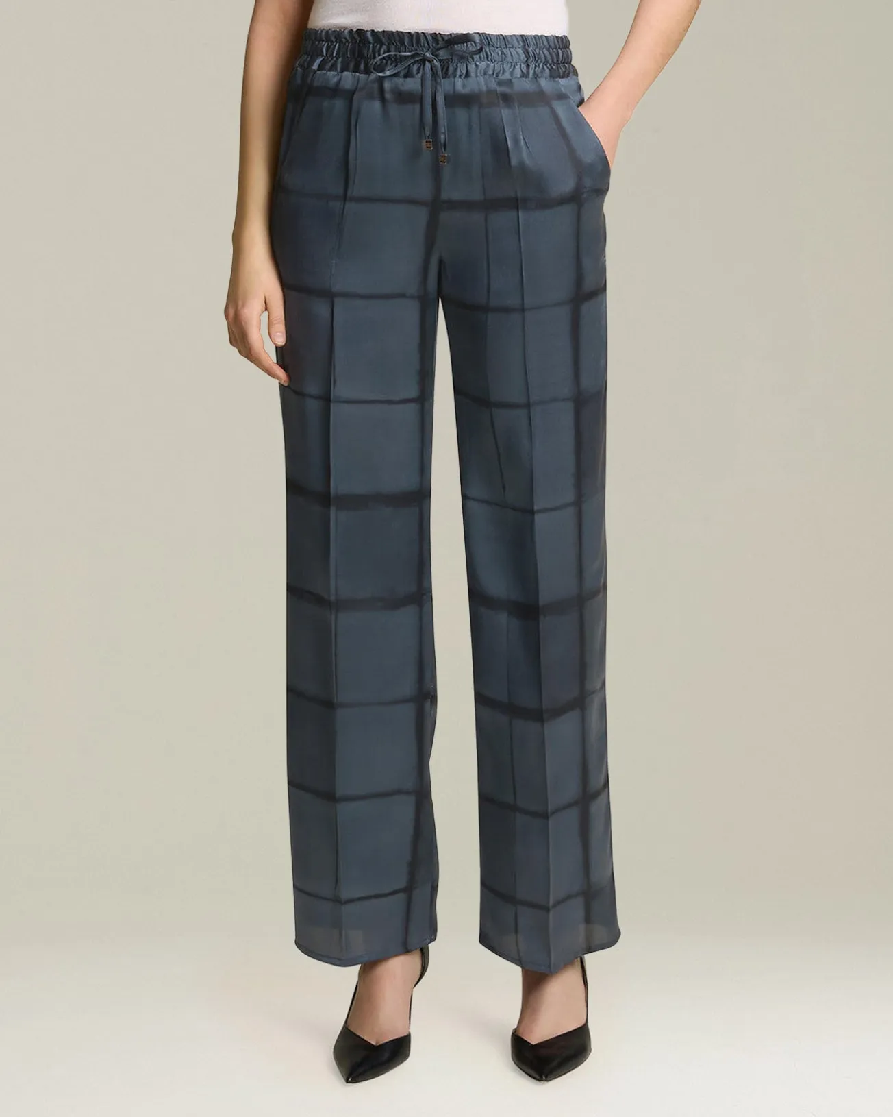 PRINTED SILK DRAWSTRING TROUSERS