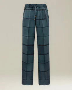 PRINTED SILK DRAWSTRING TROUSERS