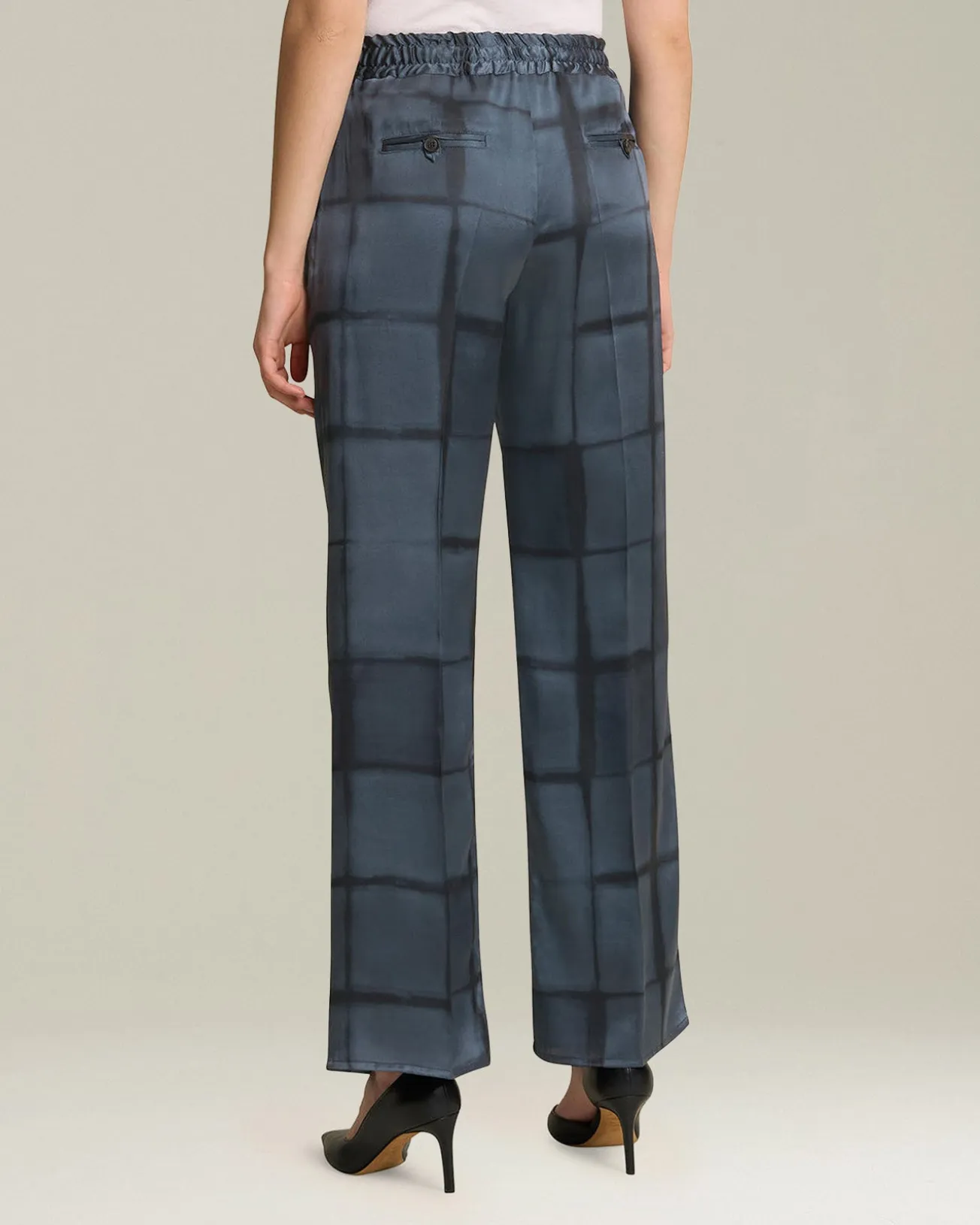 PRINTED SILK DRAWSTRING TROUSERS