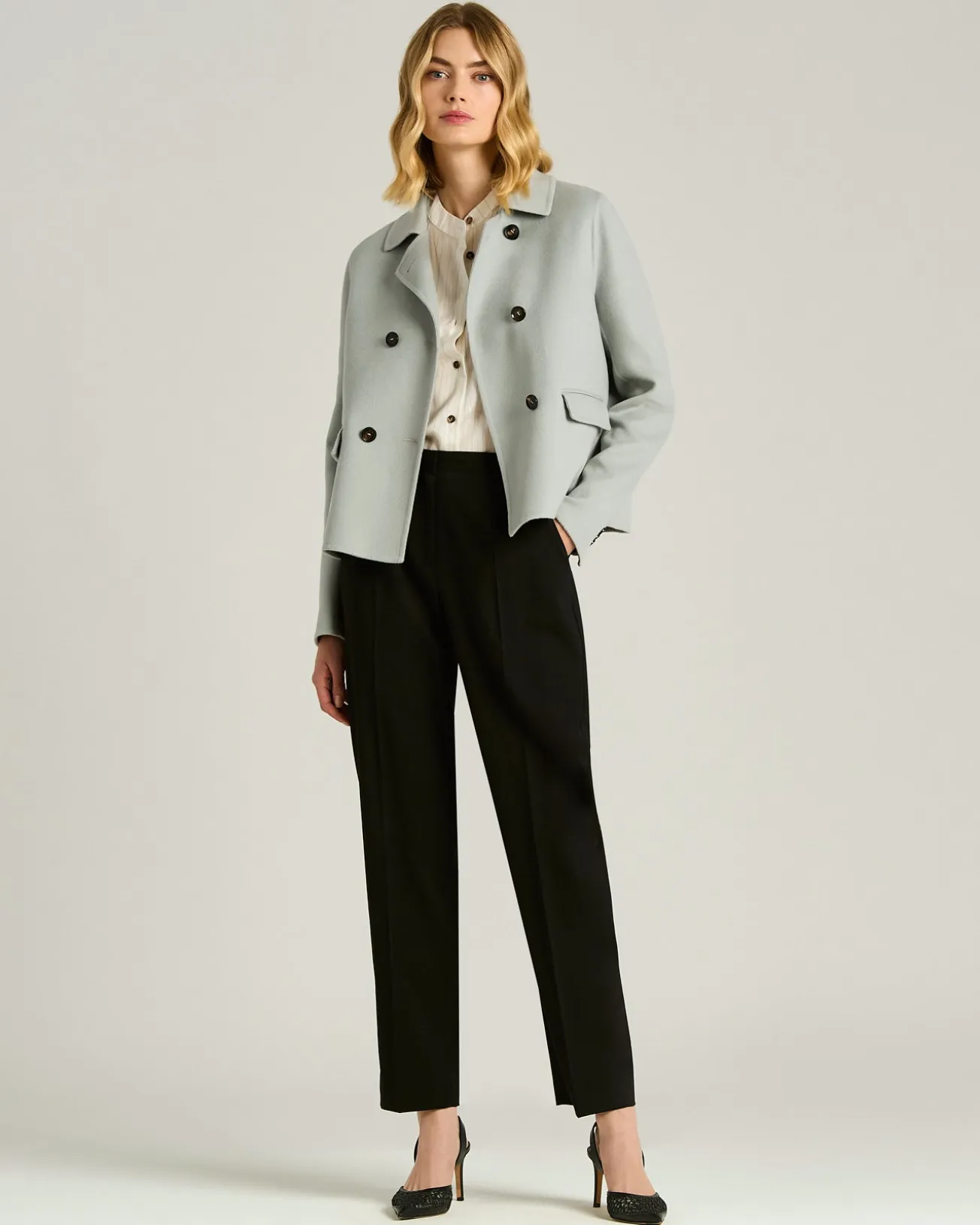 PURE CASHMERE DOUBLE-BREASTED GREY OVERCOAT
