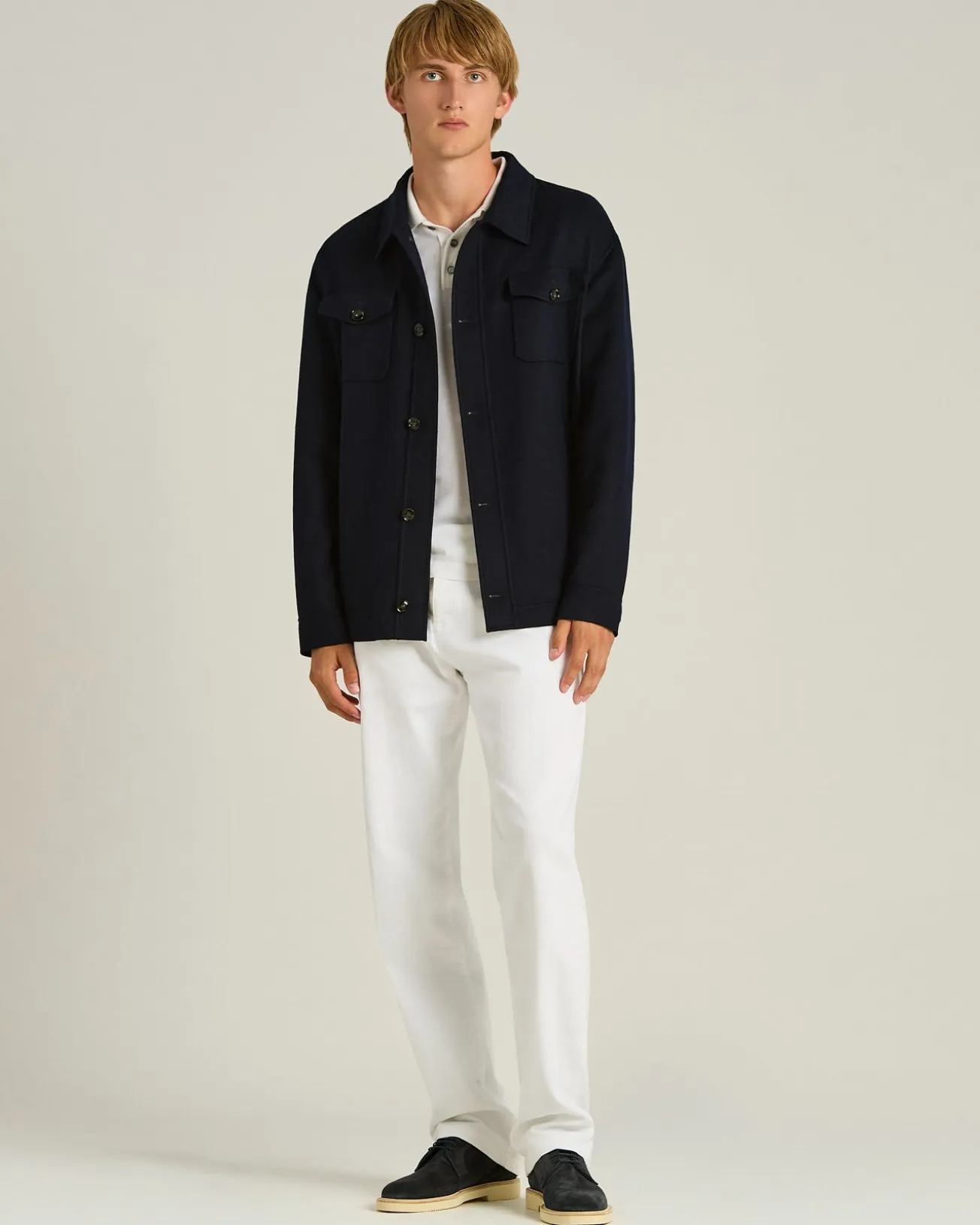PURE CASHMERE SHIRT JACKET NAVY BLUE