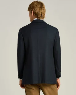 PURE CASHMERE SINGLE-BREASTED JACKET IN BLUE