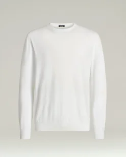 PURE COTTON LONG-SLEEVED CREWNECK SWEATER IN WHITE