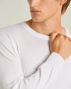 PURE COTTON LONG-SLEEVED CREWNECK SWEATER IN WHITE