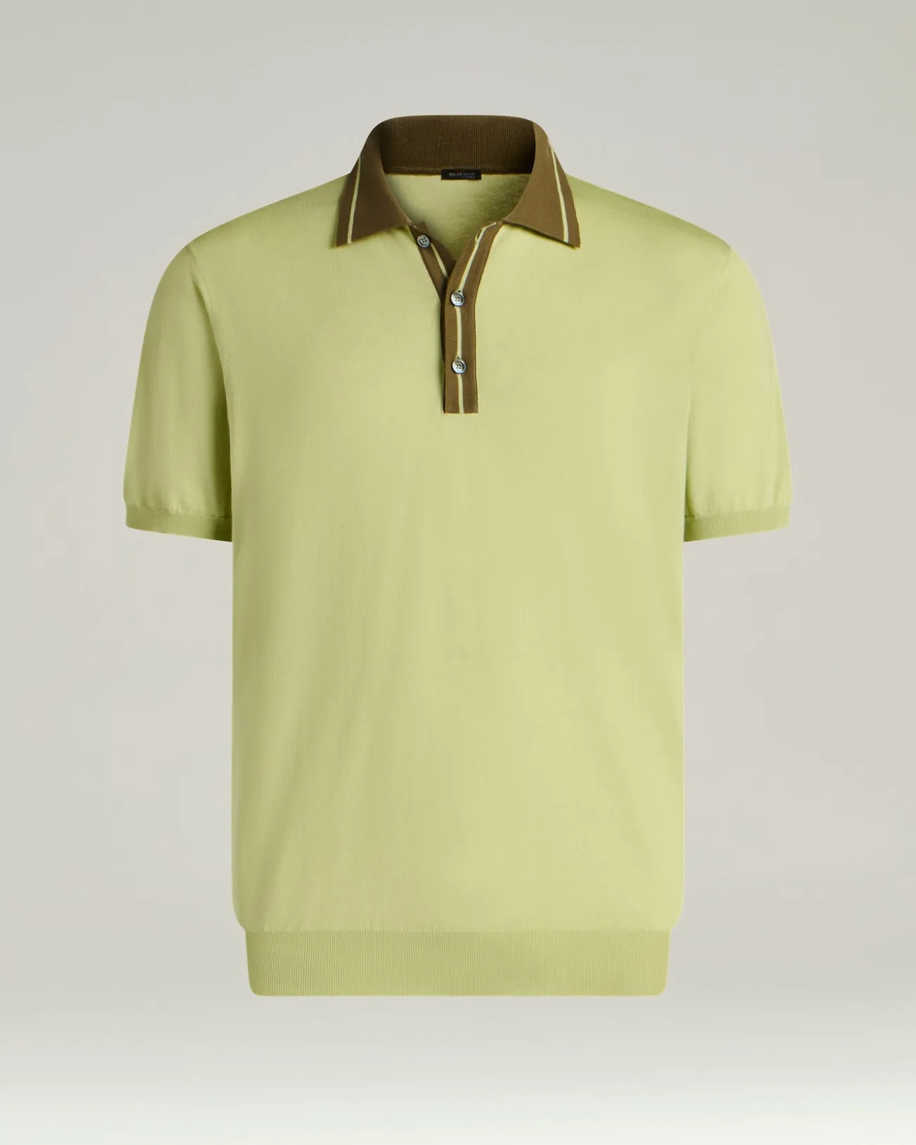 PURE COTTON POLO SHIRT WITH CONTRASTING COLLAR IN PISTACHIO AND MOSS GREEN
