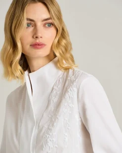PURE COTTON SHIRT WITH TONAL EMBROIDERY IN WHITE
