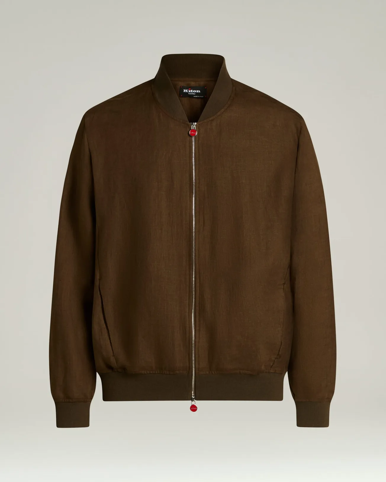 PURE LINEN JACKET WITH ZIP IN BROWN