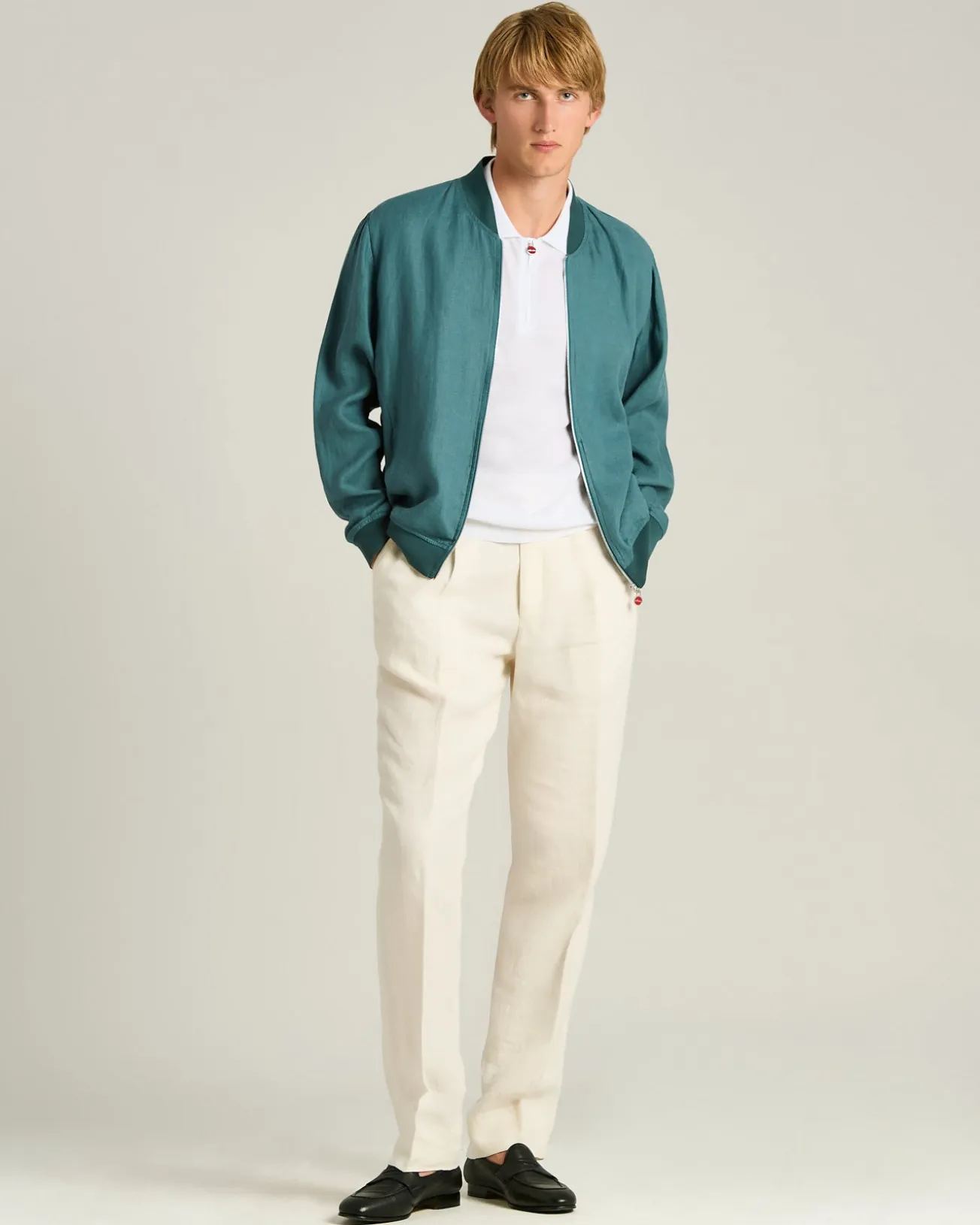 PURE LINEN JACKET WITH ZIP IN CORNFLOWER BLUE