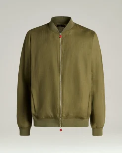 PURE LINEN JACKET WITH ZIP IN KHAKI