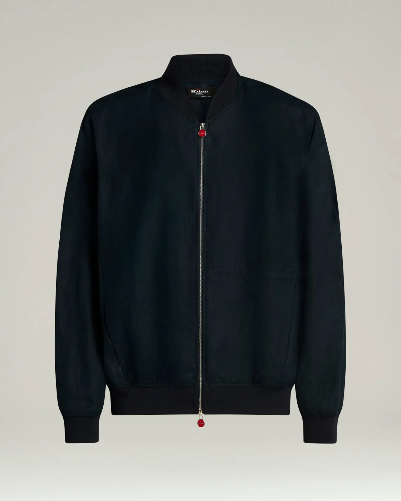 PURE LINEN JACKET WITH ZIP IN NAVY BLUE