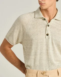 PURE LINEN SHORT-SLEEVED POLO SHIRT IN GREY