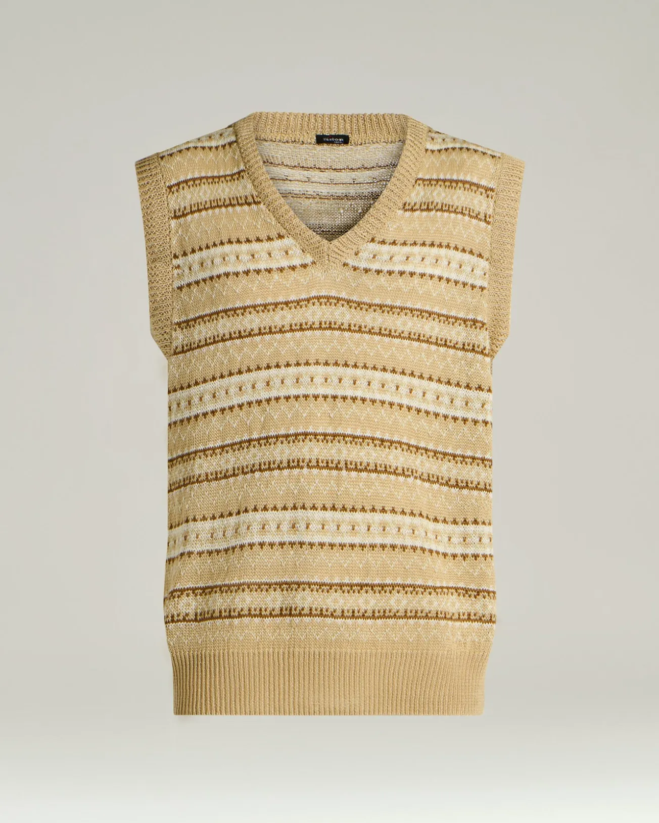 PURE LINEN V-NECK SWEATER VEST IN BEIGE BROWN