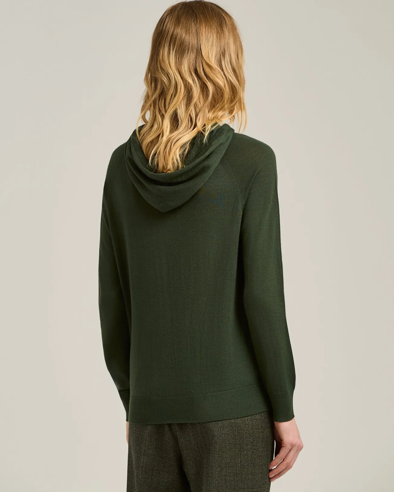 PURE‑WOOL HOODED SWEATSHIRT IN FOREST GREEN