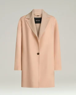 PURE WOOL ROSE OVERCOAT WITH CALFSKIN DETAIL AND SILK LINING