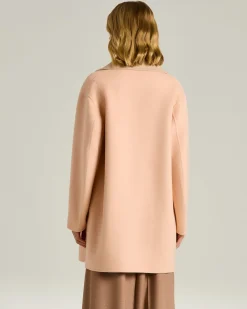 PURE WOOL ROSE OVERCOAT WITH CALFSKIN DETAIL AND SILK LINING