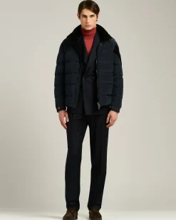 QUILTED BOMBER IN NAVY TECHNICAL FABRIC