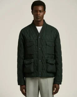 QUILTED JACKET WITH JACQUARD PATTERN GREEN AND UTILITY POCKETS