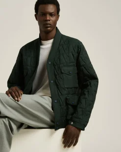 QUILTED JACKET WITH JACQUARD PATTERN GREEN AND UTILITY POCKETS
