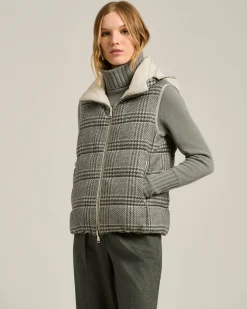 REVERSIBLE PADDED SILK AND CASHMERE VEST WITH HOOD